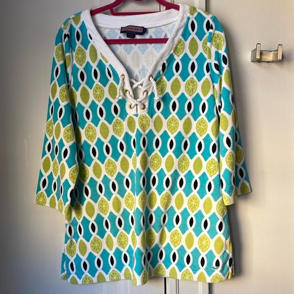 Vineyard Vines Tops - Vineyard Vines Terry Coverup Tunic Dress Top Shirt Lime Argyle L VV